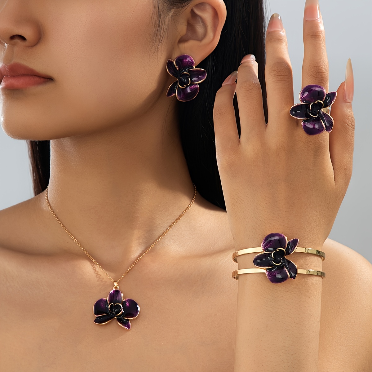 5pcs Gentle Summer Orchid Jewellery Set